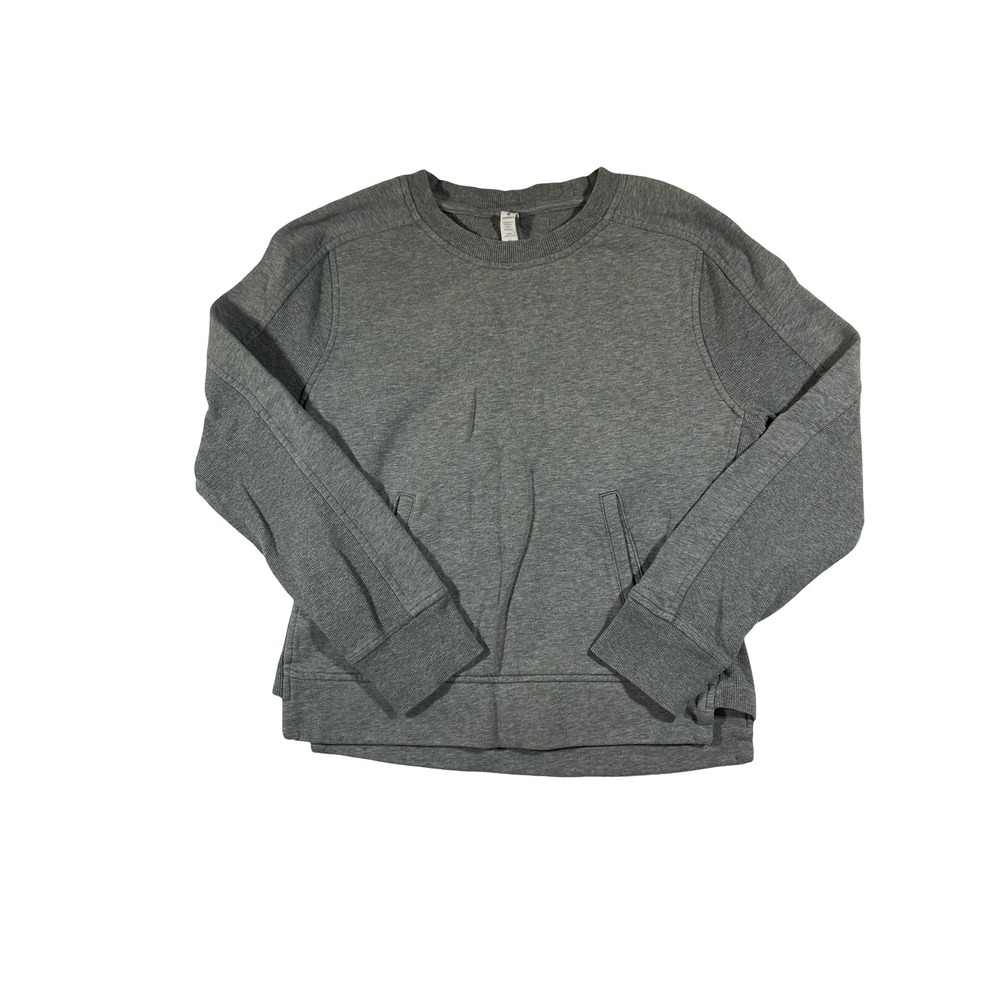 Lululemon Grey‎ Crewneck Sweatshirt Ribbed Panels Pockets Size 6 Pullover
